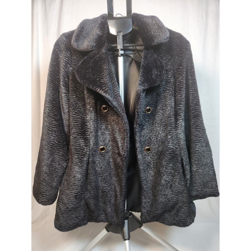 Rampage VTG Outtowear Black Faux Fur Textured Wavy Ripple Double Breasted Small